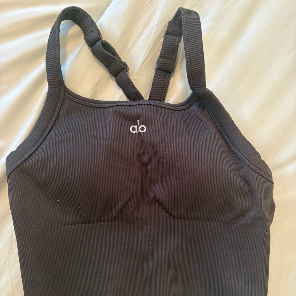 Alo Black Ribbed Tank Top
